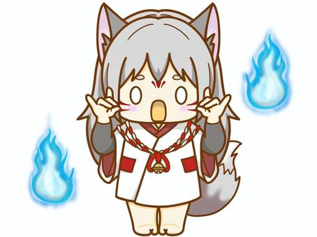 コーンきつね様 コーンきつね様 女の子,きつね,お稲荷様,お使い,鬼火,獣耳,可愛い,イラストのイラスト素材