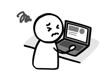 モノクロ棒人間　パソコントラブル 棒人間,人,モノクロ,パソコン,白黒,モノトーン,pc,デスクワーク,事務,在宅のイラスト素材