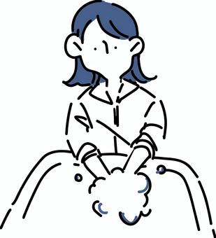 手を洗う女性 手を洗う女性 女性,石鹸,水,手洗い,洗面台,衛生,人物,線画,イラスト,シンプルのイラスト素材