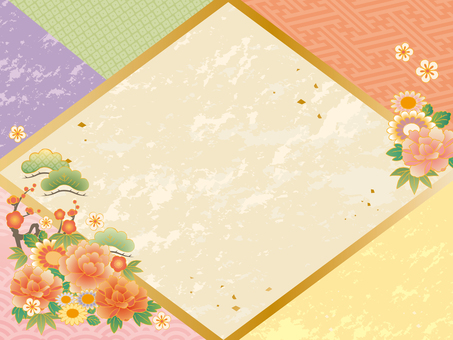 華やか和風フレーム 和風,和柄,背景,フレーム,枠,飾り枠,お正月,1月,縁起物,かわいいのイラスト素材