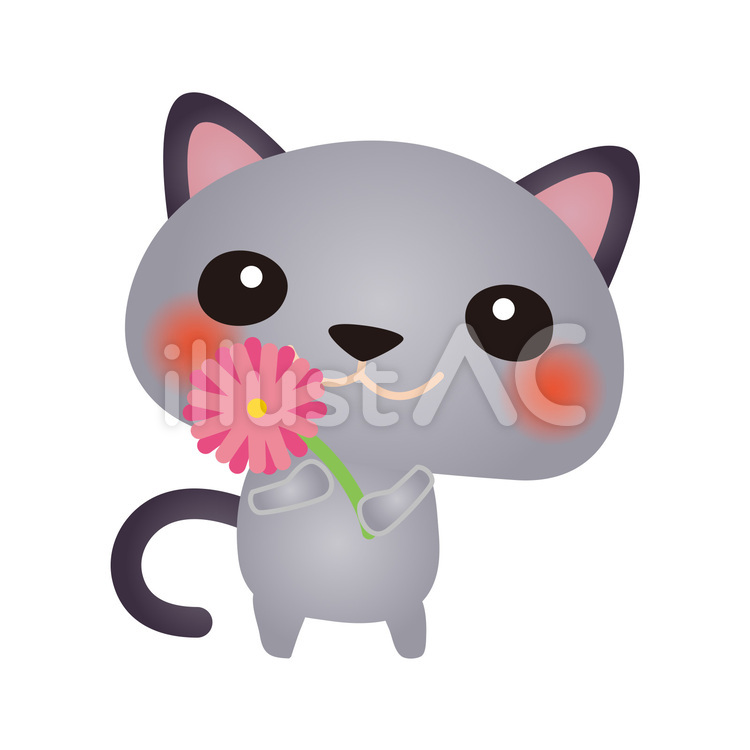 cat044 猫,花,プレゼントのイラスト素材