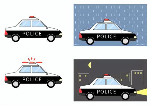 パトカー様々 パトカー,サイレン,緊急,出動,雨,雨天,夜,夜間,深夜,走るのイラスト素材