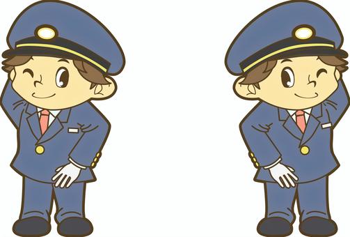 照れる鉄道員 駅員,車掌,運転士,運転手,鉄道員,乗務員,鉄道,新幹線,路面電車,地下鉄のイラスト素材