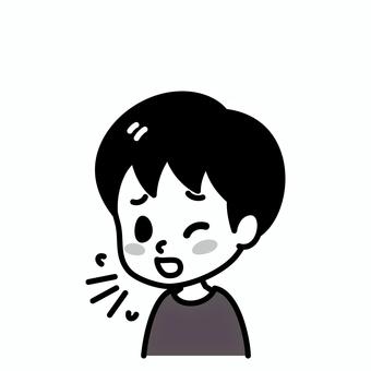 男の子　せき　白黒