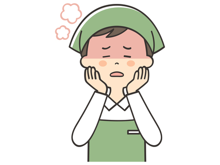 熱中症の男性店員 男性,店員,熱中症,熱射病,暑い,不調,のぼせる,めまい,クラクラ,夏のイラスト素材