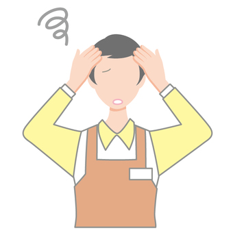 頭を抱えるエプロン姿の女性従業員 頭を抱えるエプロン姿の女性従業員 困る,悩む,女性,エプロン,ユニフォーム,上半身,1人,パート,アルバイト,レストランのイラスト素材