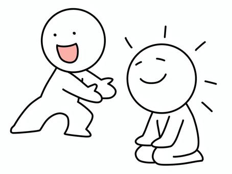 良い形で人を紹介する棒人間 紹介,案内,棒人間,嬉しい,楽しい,微笑む,笑う,笑顔,座る,正座のイラスト素材