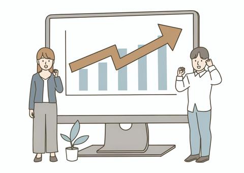成長や成功をイメージするビジネスイラスト ビジネス,成長,成功,上昇,グラフ,棒グラフ,矢印,上向き,データ,分析のイラスト素材