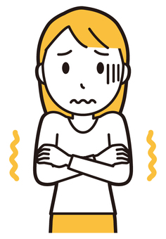  ロングヘア女性(黄)-253-バスト 寒い,女性,女の子,人物,かわいい,震える,凍える,冷え性,寒気,苦しいのイラスト素材