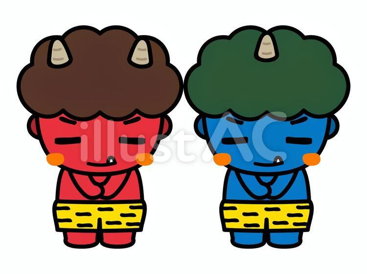 お辞儀する赤鬼と青鬼 鬼,お辞儀,挨拶のイラスト素材