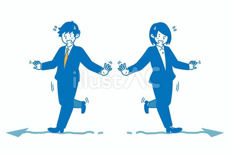 細い矢印をふらふらと渡るスーツの男女 矢印,男性,道筋のイラスト素材