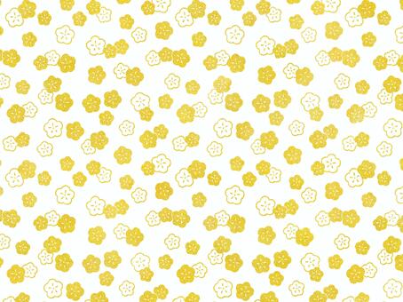 金色和柄パターン【梅の花】透過 和柄,金色,背景,ゴールド,シームレスパターン,手描き,金,金箔,祝い,正月のイラスト素材