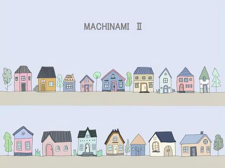街並み②　カラー 家,建物,街並み,住宅,住宅街,洋館,かわいい,おしゃれ,ほのぼの,手書きのイラスト素材