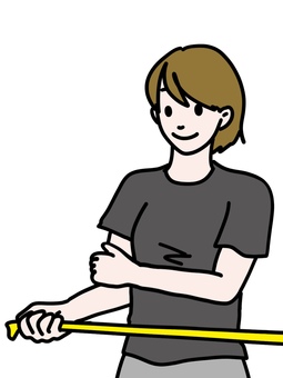 ゴムチューブ運動 腱板,リハビリ,ゴムバンド,エクササイズバンド,トレーニングチューブ,右腕,引っ張る,引く,肩,体操のイラスト素材