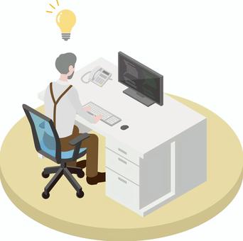 アイソメトリック_働く人➂-9 アイソメトリック,オフィス,会社員,閃き,男性,アイデア,オフィスワーク,働く,仕事,アイソメのイラスト素材