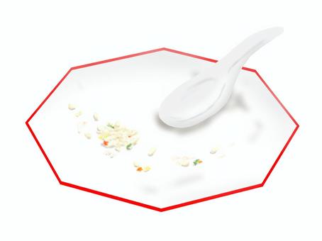 チャーハンとレンゲと最後のひとくち チャーハン,レンゲ,すくう,皿,八角,ごはん,食事,中華,料理,食べ物のイラスト素材