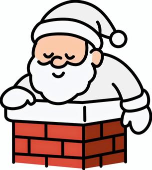 煙突に入る白のサンタです。 サンタクロース,シンプル,冬,クリスマス,ひげ,男性,煙突,白のイラスト素材