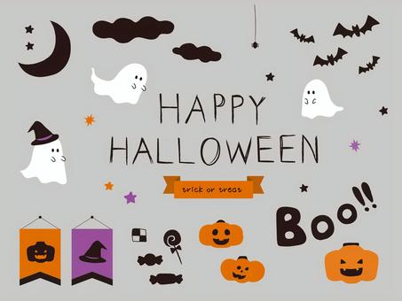 手書き風ハロウィンイラストセット かぼちゃ,ハロウィン,10月,おばけ,ジャコランタン,月,星,雲,イベント,コウモリのイラスト素材