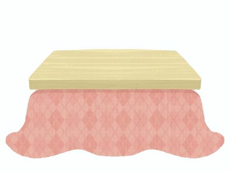 こたつ（赤色） 炬燵,赤色,天板,机,布団,家具,暖房器具,冬,温かい,手描きのイラスト素材
