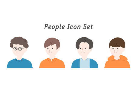 人物のイラスト・アイコンセット C 人,アイコン,男性,男,シンプル,ポップ,かわいい,ふちなし,顔,社会人のイラスト素材