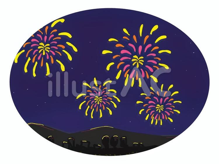 花火と、宇宙「オリジナルイラスト絵画」A4サイズ 絵画 吉岡浩太郎 思い出の花火 （LLサイズ） 版画 インテリア