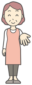  片手を差し出してちょうだいするおばさん ちょうだい,女性,人,主婦,中年,シニア,エプロン,ママ,お母さん,おかんのイラスト素材
