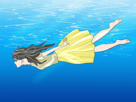 水中を泳ぐ女性 水中,女性,泳ぐ,潜る,煌く水面,スイスイ,女,美人,美女,長髪のイラスト素材