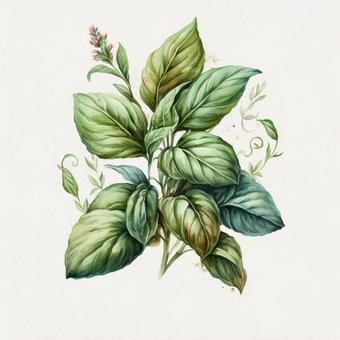 Illustration, basil, watercolor, leaf, 