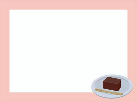 皿に載ったようかん　フレームピンク ようかん,和菓子,フレーム,枠,背景,お菓子,スイーツ,おやつ,甘い,美味しいのイラスト素材