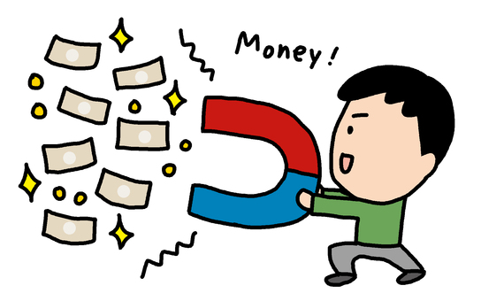 お金を引き寄せる男性 人物,大人,二頭身,ポーズ,手描き,かわいい,引き寄せ,願望,スピリチュアル,神頼みのイラスト素材