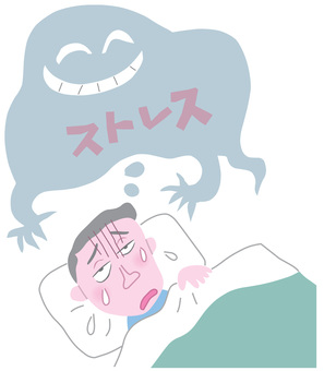 睡眠不足 睡眠不足,ストレス,興奮,うなされる,睡眠,寝床,辛い,男性,人物,生活のイラスト素材