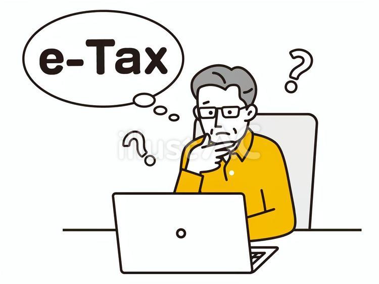 e-taxのことで悩むシニア男性 悩む,eーtax,男性のイラスト素材