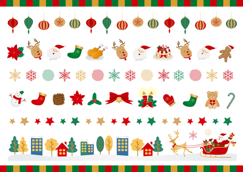 クリスマスの飾り罫セット クリスマス,飾り罫,フレーム,枠,ライン,バナー,サンタクロース,サンタ,セット,イベントのイラスト素材