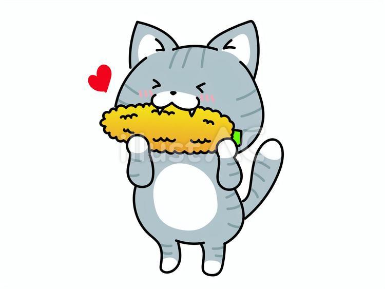 トウモロコシを食べる猫ちゃん 猫,とうもろこし,焼きもろこしのイラスト素材