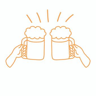 ビールで乾杯(オレンジ) 飲み物,ビール,お酒,アルコール,乾杯,手,宴会,飲み会のイラスト素材