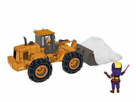 冬の除雪するホイールローダーと誘導作業員 ホイールローダー,建機,重機,作業員,除雪,冬,道路のイラスト素材