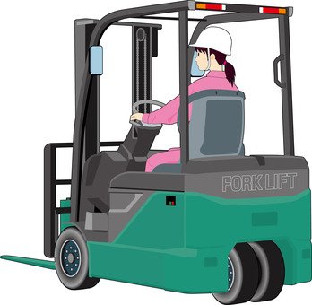 乗式フォークリフト_女性オペレーター_緑 フォークリフト,荷役,乗式,ドライバー,オペレーター,物流,荷物,倉庫,運送,積み下ろしのイラスト素材