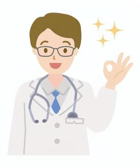 OKしている医者_上半身1 男,男性,医者,聴診器,人物,笑顔,ok,指,了解,正解のイラスト素材