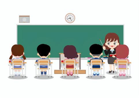 授業を受ける子どもたち4 先生,笑顔,授業,生徒,子ども,小学校,学習塾,男の子,女の子,学校プリント用のイラスト素材