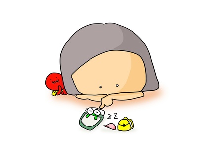 起きて　おかっぱ おかっぱ,女の子,昭和,素朴,子ども,起こす,睡眠のイラスト素材