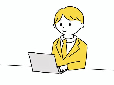 パソコンで仕事をするビジネスマン パソコン,ノートパソコン,pc,インターネット,ワーク,ネット,検索,仕事,入力,ビジネスマンのイラスト素材