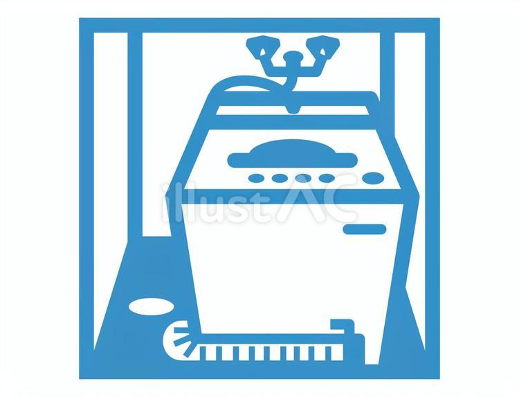 洗濯機と排水口のアイコン-青 洗濯機,アイコン,置き場のイラスト素材