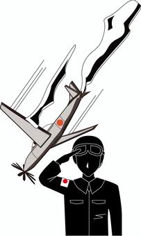 特攻隊員 旧日本兵,特攻隊員,戦闘機,戦争,敬礼,帰還,昔,歴史,男性,シルエットのイラスト素材