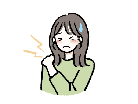 肩凝りに悩む・肩に手をあてる女性 肩こり,肩凝り,凝る,痛い,女性,悩む,悩み,体,コリ,だるいのイラスト素材