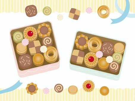 かわいいクッキーアソート缶 かわいいクッキーアソート缶 クッキー,クッキー缶,詰め合わせ,アソート,お菓子,かわいい,リボン,チョコ,抹茶のイラスト素材