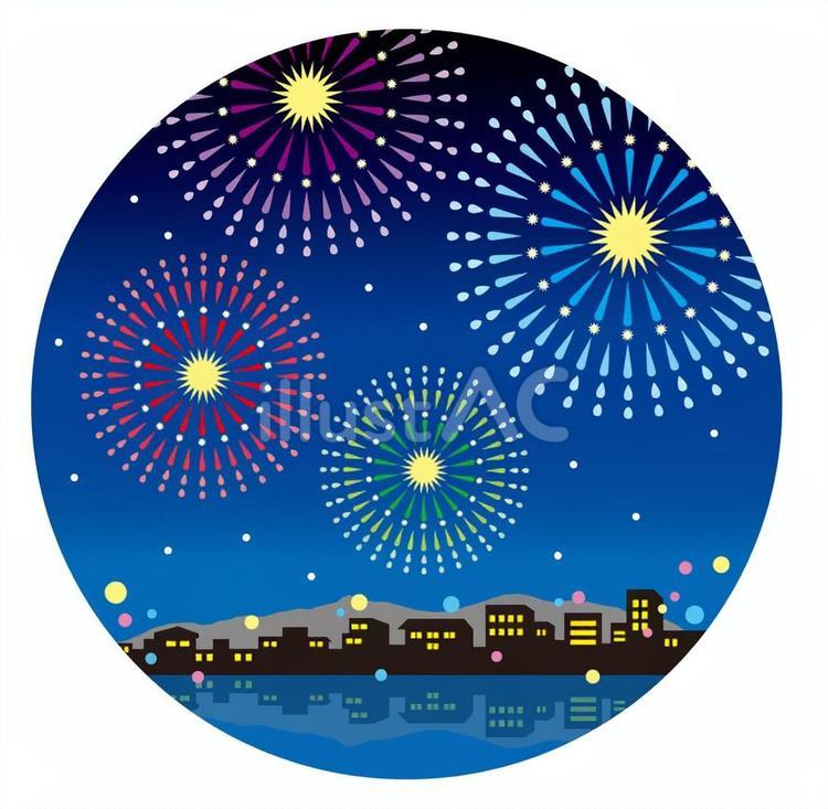 花火（街と山と海）05_25 夏祭り,花火,はなびのイラスト素材