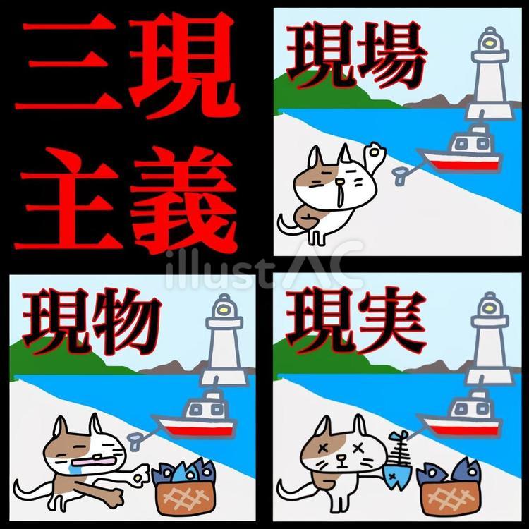 三現主義　表示 三現主義,表示,現場のイラスト素材
