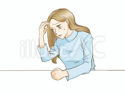 頭に手を当てて悩む女性
