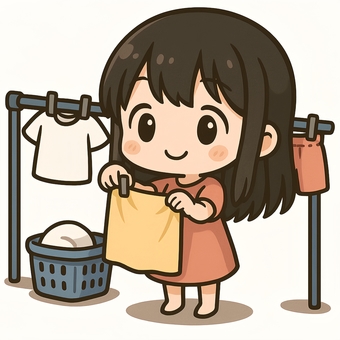 洗濯物を干す女の子 洗濯物を干す女の子 女の子,ちびキャラ,洗濯物のイラスト素材