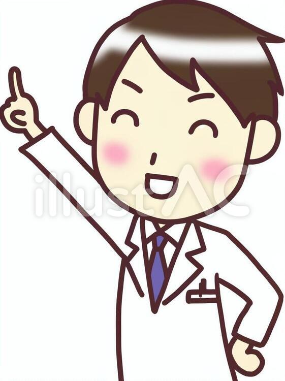 【男性白衣】斜め上_指刺し バストアップ,人物,男性のイラスト素材